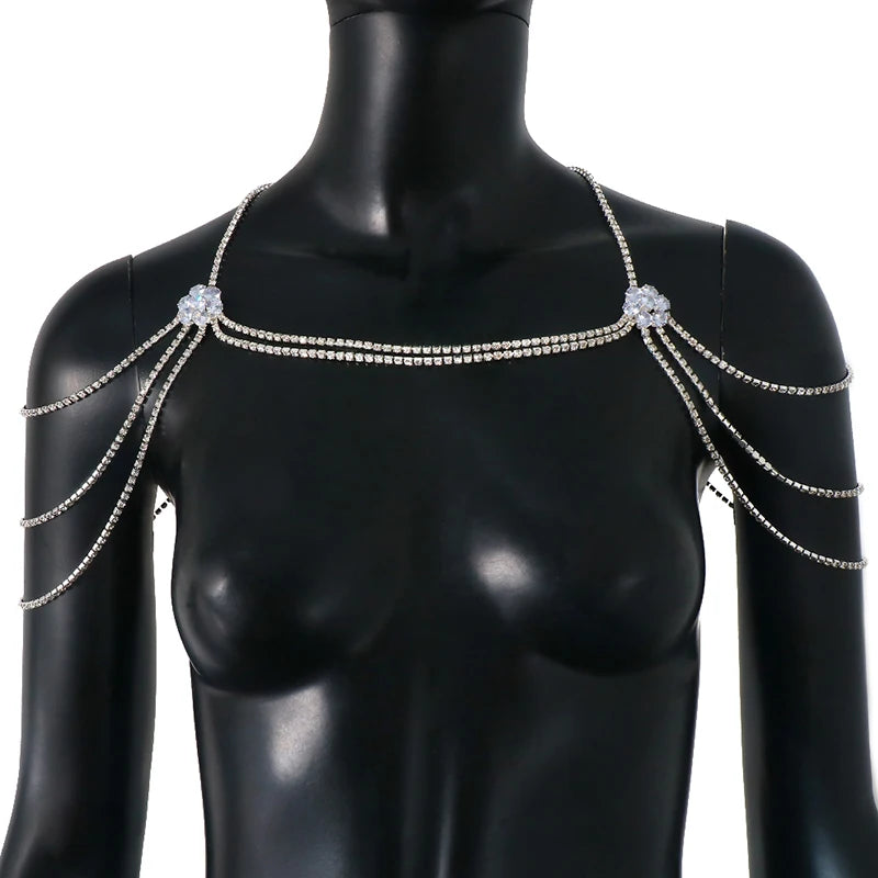 Flower Rhinestone Shoulder Chain