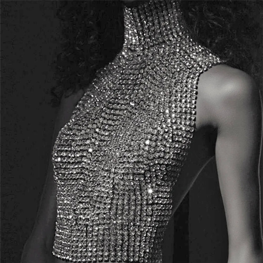 Kalani Rhinestone Backless mock neck top