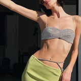 Sexy Spaghetti Strap Sleeveless Rhinestone Ultra Short Tank Top / Bralette