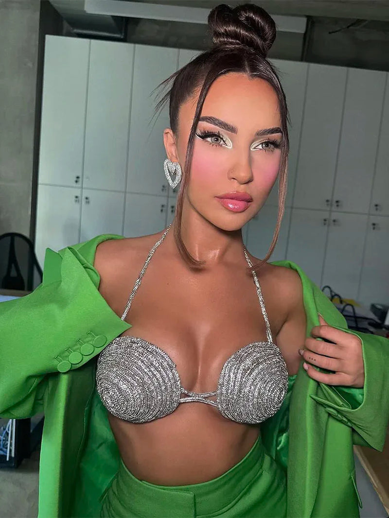 Backless Crystal Diamond Rope Braided Bra